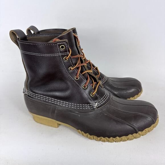 Vintage L.L.Bean Duck Boots men's 11 Brown Leather Waterproof Lace-Up Outdoor - Picture 2 of 11